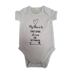 White Babygro My Plan available in 4 sizes