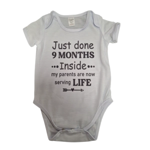White Babygro Just Done 9 Months available in 4 sizes