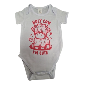 White Babygro Holly Cow, available in 4 sizes