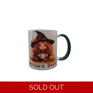 Custom Printed Witches Brew 11oz Green Handle Ceramic Coffee Mug/Tea Cup