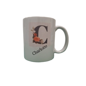 Custom Printed Flower Initial 11oz Ceramic Coffee Mug/Tea Cup