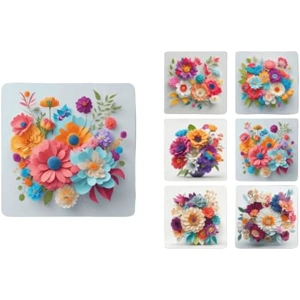 Set of 6 Flower Square MDF Coaster - Set-20