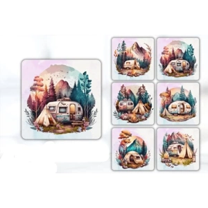 Set of 6 Camping Square MDF Coaster - Set-06