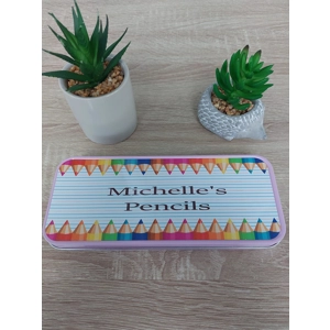 Custom Printed Pink or Blue Metal Pencil Tin Any Image Any Text