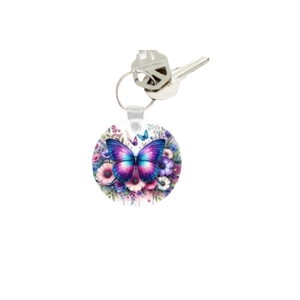 MDF Round Butterfly Keyring