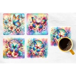 Set of 4 Butterfly Square MDF Coaster - Set-24