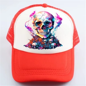 Red Baseball Cap with Cool Air Back -  Skulls