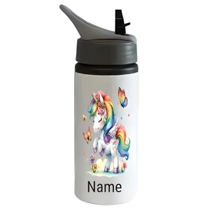 Rainbow Unicorn Metal 650ml Drinks Bottle Any Name