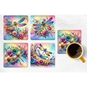 Set of 4 Dragonfly Square MDF Coaster - Set-25