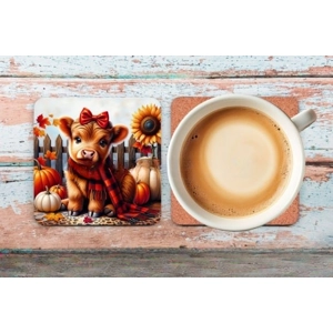 Novelty Funny Coffee Tea Drink MDF Baby Highland CowCoaster