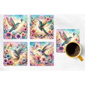 Set of 4 Hummingbird Square MDF Coaster - Set-26