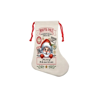 Custom Printed Personalised Linen Xmas Stocking - Santa