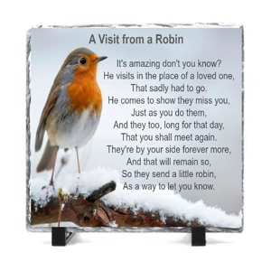 Robin Memorial Photo Rock Slate 19 x 19cm