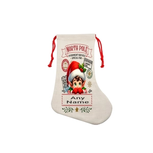 Custom Printed Personalised Linen Xmas Stocking - Elf