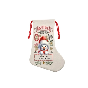 Custom Printed Personalised Linen Xmas Stocking - Snowman