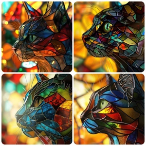 Set of 4 Stained Glass Effect Cat Square MDF Coaster - Set-102
