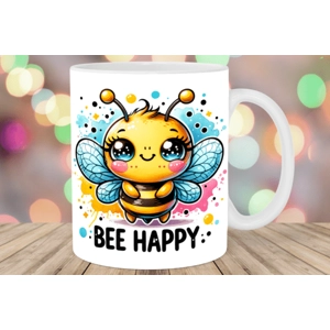 Custom Printed Bee Happy 11oz Ceramic Coffee Mug/Tea Cup Custom Printed Bee Happy 11oz Ceramic Coffee Mug/Tea Cup