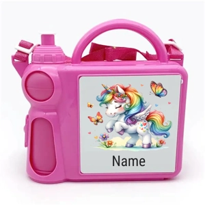Lunchbox - Plastic - Water Bottle and Handle - Rainbow Unicorn