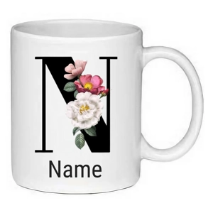 Custom Printed Flower Letter and Name 11oz Ceramic Coffee Mug/Tea Cup