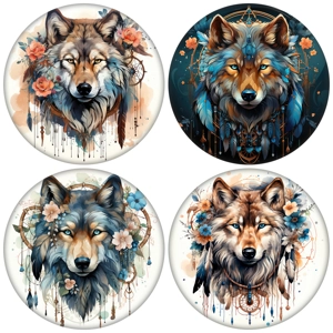 Set of 4 Dreamcatcher Wolf Round MDF Coaster - Set-102