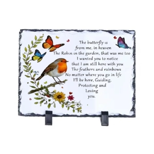 Robin Memorial Photo Rock Slate 14 x 19cm