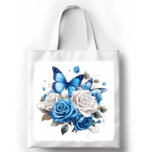 Custom Printed Blue Butterfly White Tote Bag