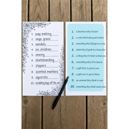 Printable Spouse Categories Game | Date Night Activity for Couples