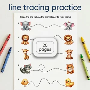 Preschool Line Tracing Activity with Animals | 20 Printable Pages