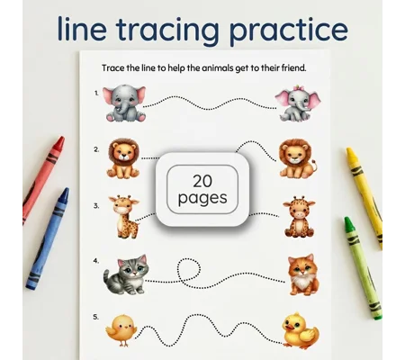 Preschool Line Tracing Activity with Animals | 20 Printable Pages