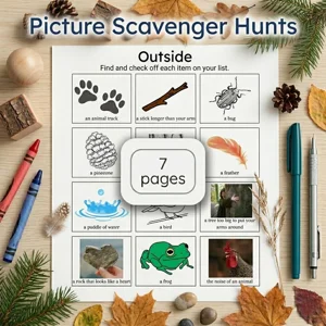 Picture Scavenger Hunts for preschoolers (ages 3-6) including outdoors, indoors, summertime, on the