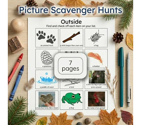 Picture Scavenger Hunts for preschoolers (ages 3-6) including outdoors, indoors, summertime, on the