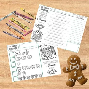 Christmas Activity Placemat - activities for children and adults featuring Christmas hymns and color