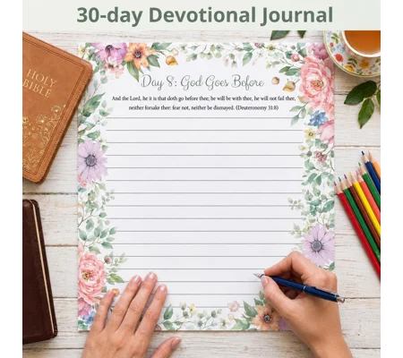 Printable Devotional Journal - 30 days to study a KJV Bible verse in your personal devotion time, pe
