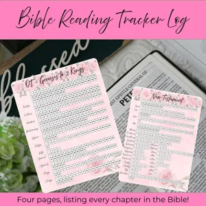 Printable Bible Reading Tracker Log | Pink roses chapter by chapter checklist for reading the Bible