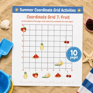 Coordinate Grid Activities with Pictures | Summer theme | Math practice for Homeschool or Elementary