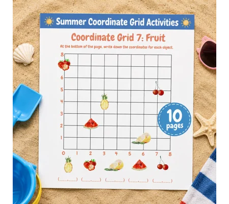 Coordinate Grid Activities with Pictures | Summer theme | Math practice for Homeschool or Elementary