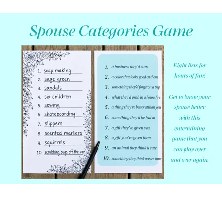 Printable Spouse Categories Game | Date Night Activity for Couples