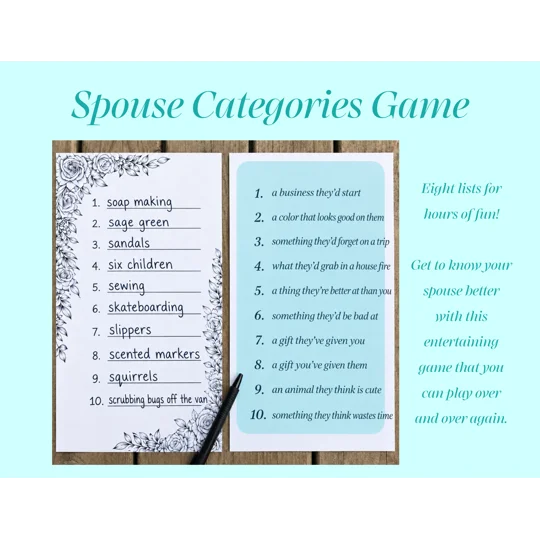 Printable Spouse Categories Game | Date Night Activity for Couples