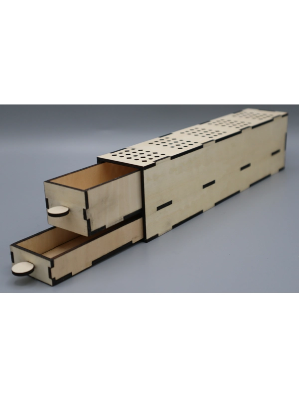 Laser cut incense stick burner with 2 draws