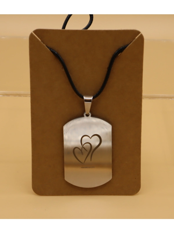 Stainless steel dog tag pendant 2 heart entwined