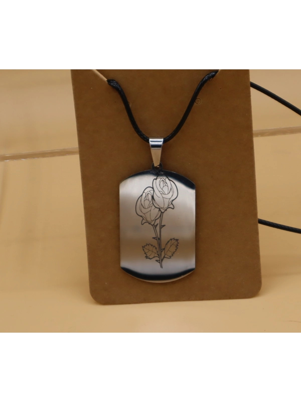 Stainless steel dog tag pendant rose engraved