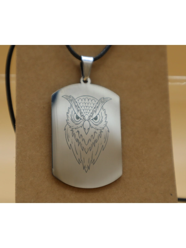 Stainless steel dog tag pendant Eagle Owl Engraving