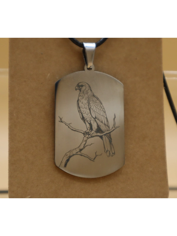 Stainless steel dog tag pendant Eagle on branch engraving