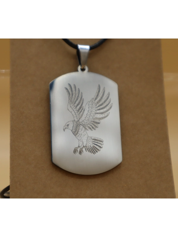 Stainless steel dog tag pendant Eagle in flight engraving