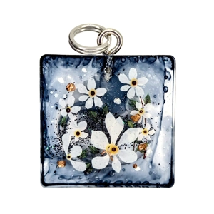 Reiki charged handmade pendant Daisies on black