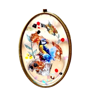 Reiki charged handmade pendant Blue tit wild bird