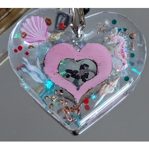 Reiki charged handmade pendant heart shaped with sea creatures