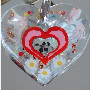 Reiki charged handmade pendant heart shaped with flowers and white phoenix's