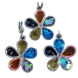 Necklace And Earrings Set In a Flower  Handmade With Reiki And EMF Protection