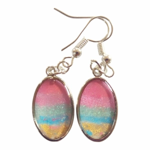 Handmade earrings oval shaped rainbow pastels